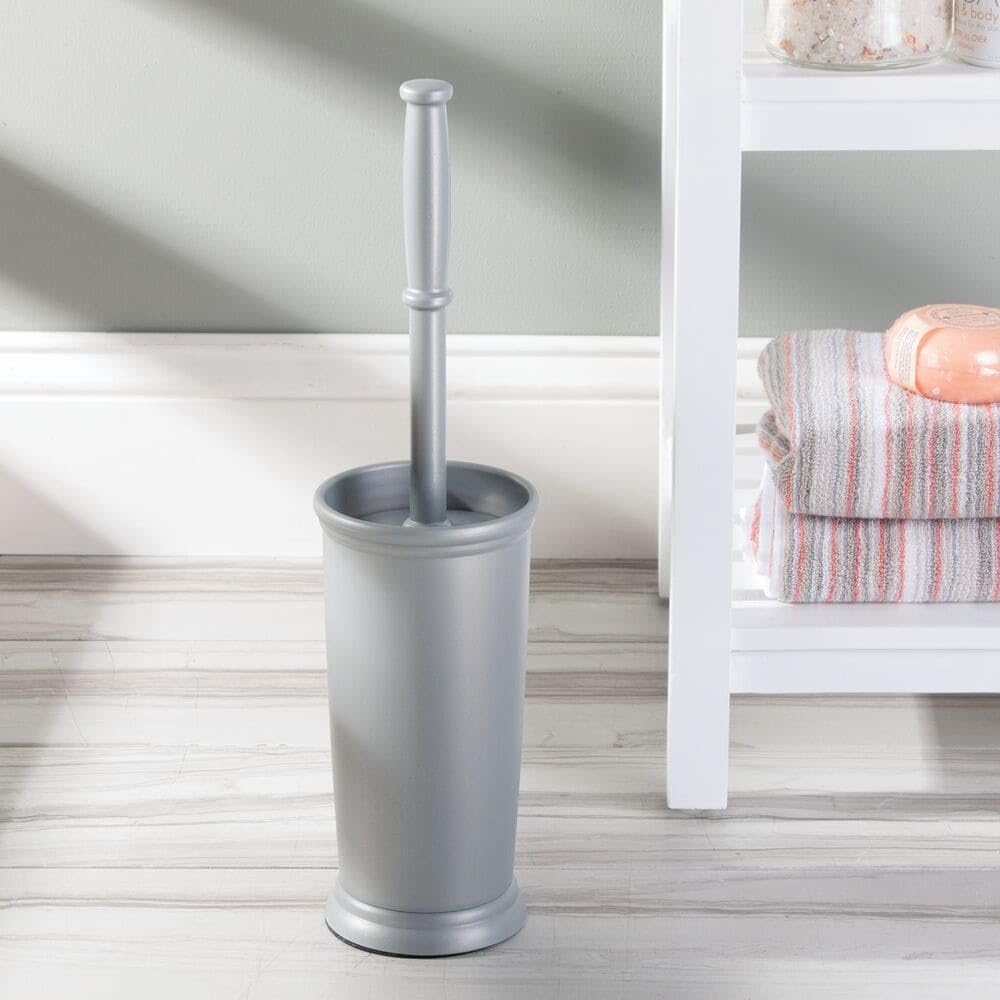 mDesign Toilet Bowl Brush with Modern Holder - 2 Pack Silver