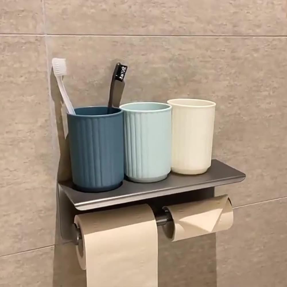 Wide Striped Toothbrush Cup 2Pcs - Reusable Bathroom Cup White Green