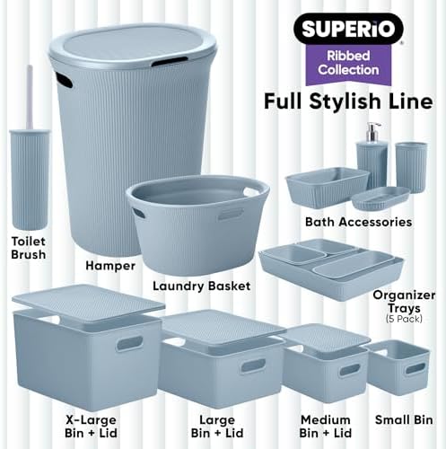 Superio Ribbed Toilet Brush with Holder Set Blue 1