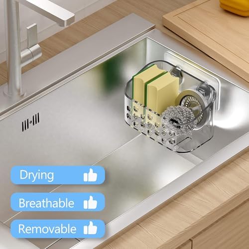 TZAMLI Wall Mounted Shower Organizer Clear Acrylic Storage Basket Self-Adhesive Shelf for Bathroom Kitchen Pantry