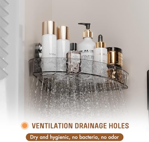 MEIGESI Acrylic Corner Shower Caddy No-Drill Wall Mounted Gray Silver 1 Pack