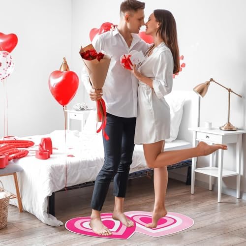 Valentines Day Heart Shaped Bath Mat - Pink Non Slip Cute Room Decor
