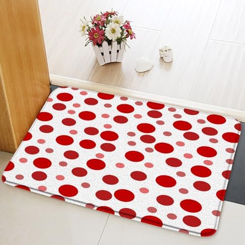 Red Polka Dot Bath Mat with Memory Foams 16x24 Inch