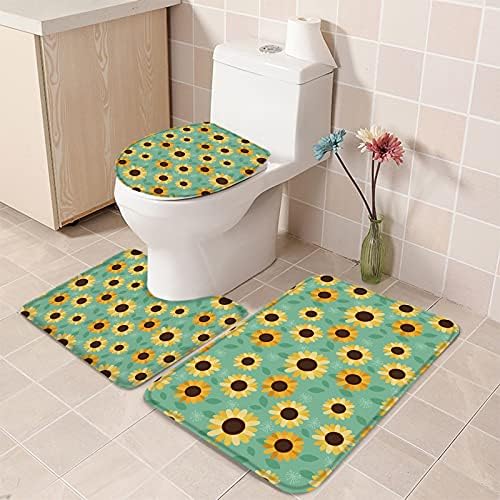 YESOF66 3 Piece Bathroom Rug Set with Non-Slip Sunflower Pattern