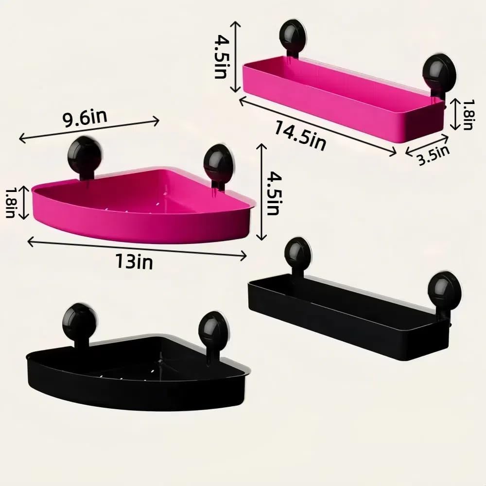 Pink Rectangle Shower Caddy with Suction Cup Shelf