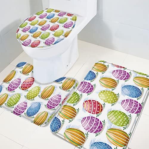 YESOF66 3 Piece Bathroom Rug Set Easter Theme Watercolor Eggs Pattern