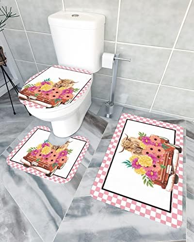 YESOF66 3 Piece Bathroom Rugs Set with U-Shaped Mat
