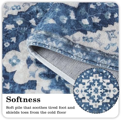 Uphome Boho Bathroom Rug Runner Non-Slip Blue Soft Mat