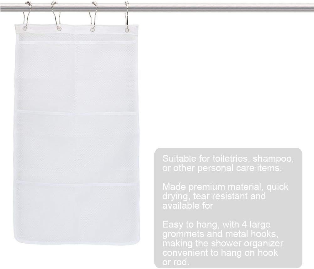 Hanging Mesh Shower Organizer with S Shaped Hook White