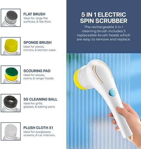 ZZ LIFE 5-in-1 Electric Scrubber with 5 Replaceable Heads