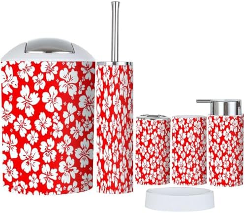 Boho Hibiscus Bathroom Accessory Set 6 Piece 1