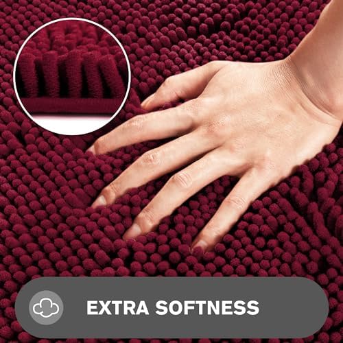 PureSwan 12x12 Small Bathroom Rug Thick Soft Chenille Non Slip Washable Absorbent Burgundy
