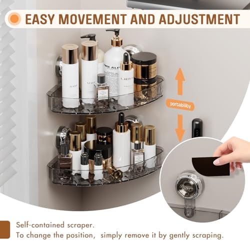 MEIGESI Acrylic Corner Shower Caddy No-Drill Wall Mounted Gray Silver 1 Pack