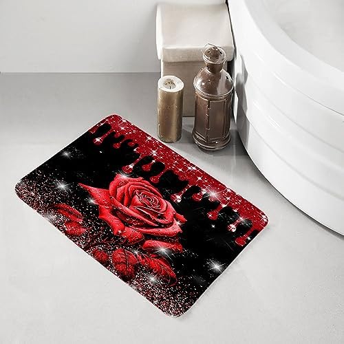 Red Rose Bath Mat with Shiny Roses Design 1