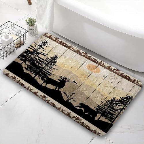 NYMB Rustic Cabin Bath Rug Set 19x31in Deer Bear Forest Print