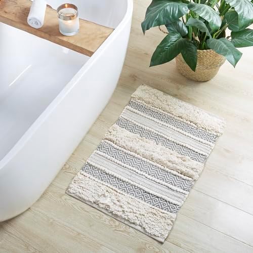INKIVY Asher Bath Rug 20x32 Grey Shaggy Striped