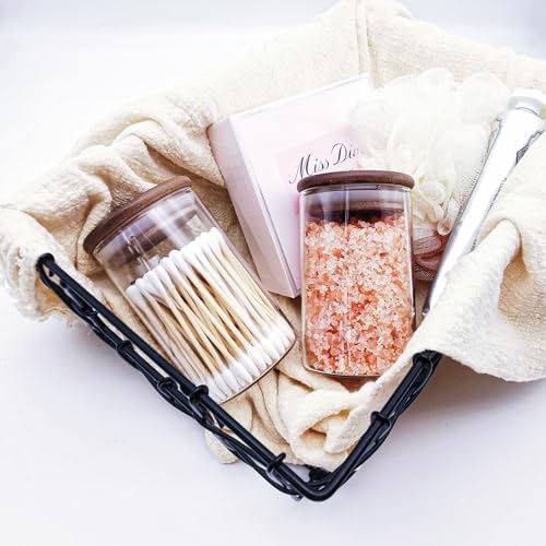 ZYIGYI 2 Pcs Glass Cotton Swabs Holder with Wood Lids