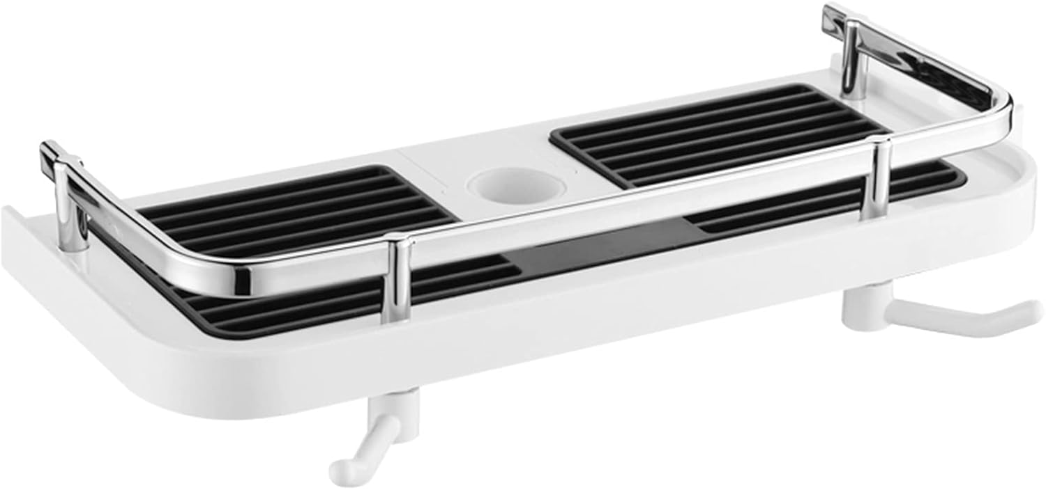 TYZK Adjustable Shower Shelf with 2 Hooks No Drilling Bathroom Caddy