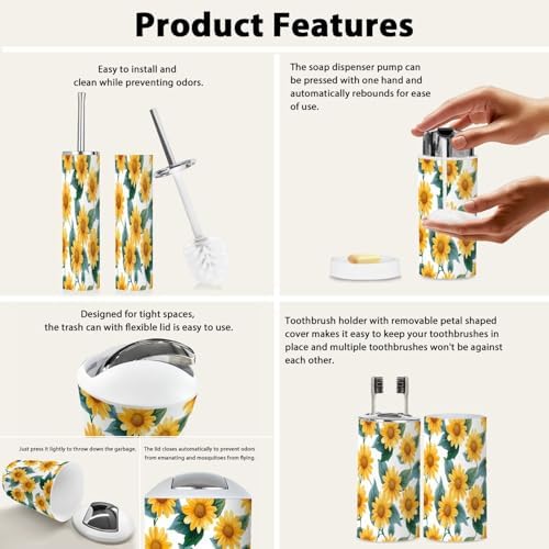 Boho Sunflower Bathroom Accessories Set 6 Piece