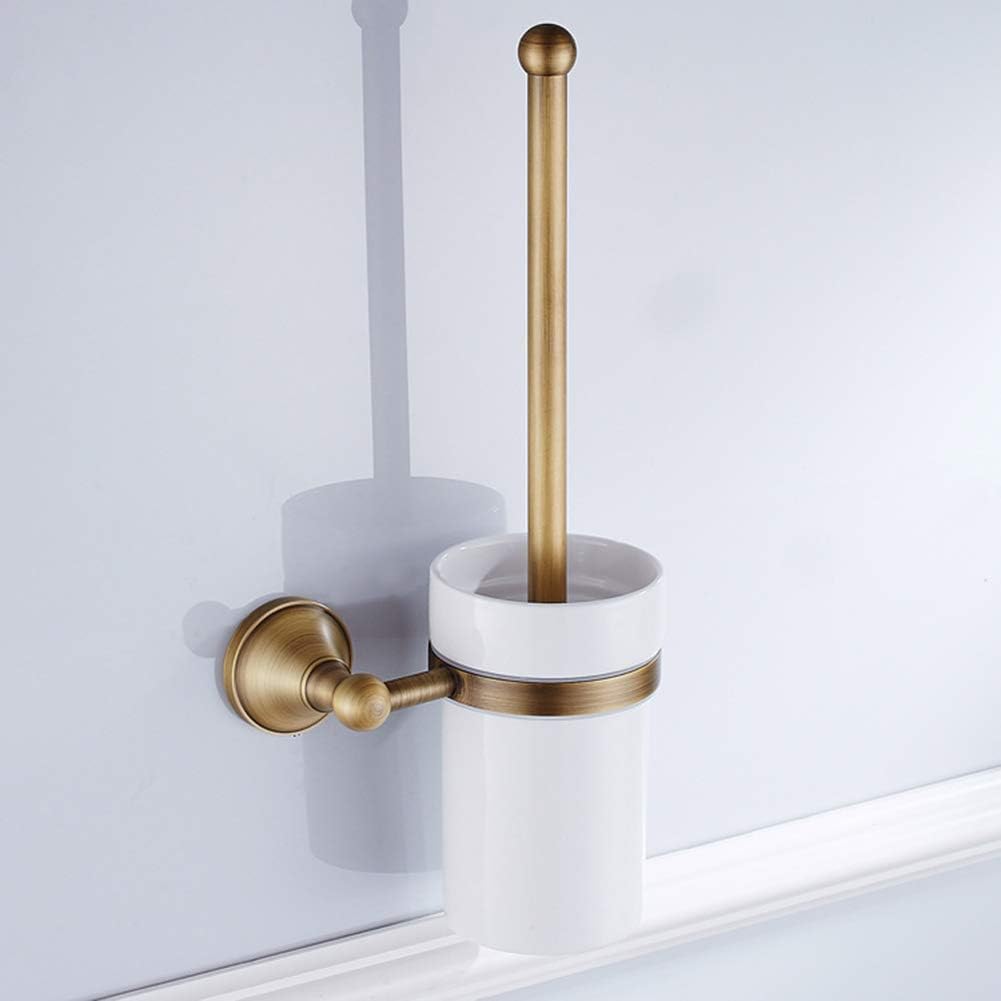 Antique Brass Toilet Brush Holder Set - Wall Mounted