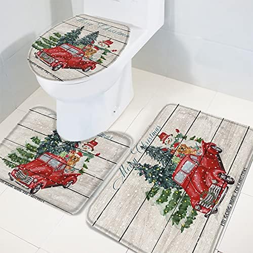 YESOF66 3 Piece Bathroom Rug Set with Non-Slip U Shaped Mat Snowman Golden Retriever Toilet Cover