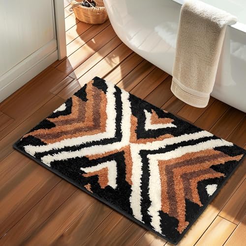 Tyrot Black Boho Bath Rug 24x36 Brown Non Slip