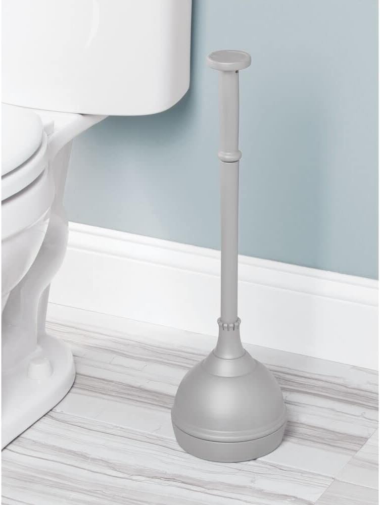 mDesign Modern Toilet Brush and Plunger Set with Holder - Gray