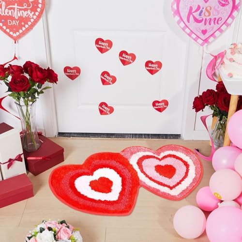Valentines Day Heart Shaped Bath Mat - Pink Non Slip Cute Room Decor
