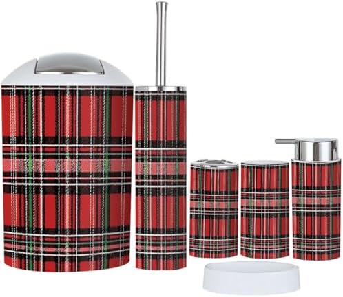 Boho Bathroom Accessory Set 6 Piece Red Black Green White 1