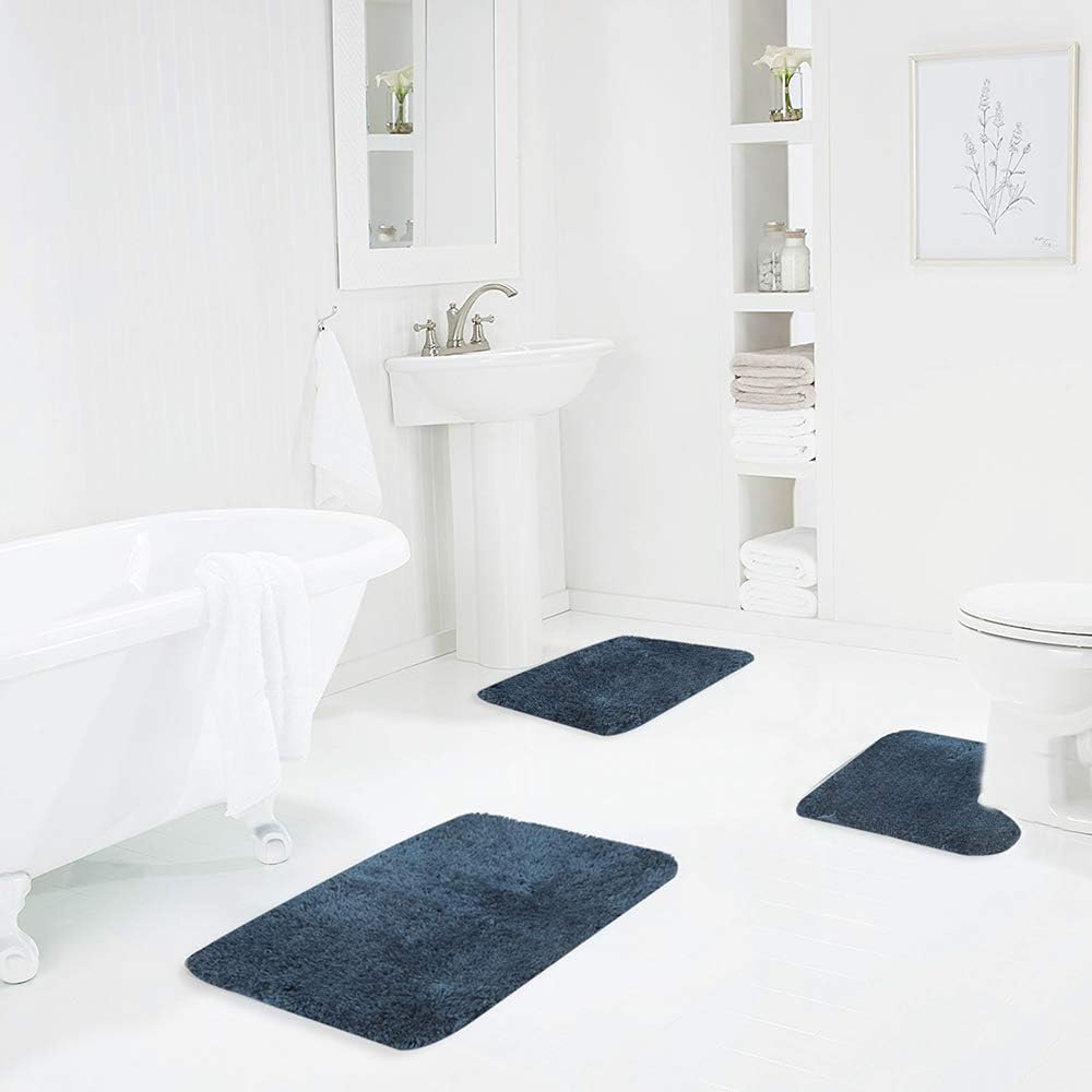 Walensee Bath Rug Set - 2 Piece Shaggy Navy Mats