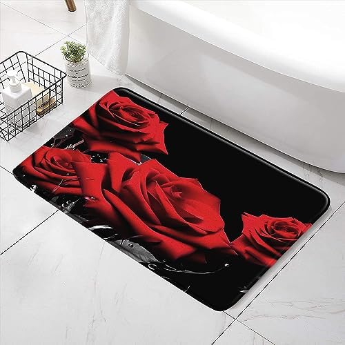 SATRTUD Red Rose Bath Mat Non-Slip Rug 24x16 Inch