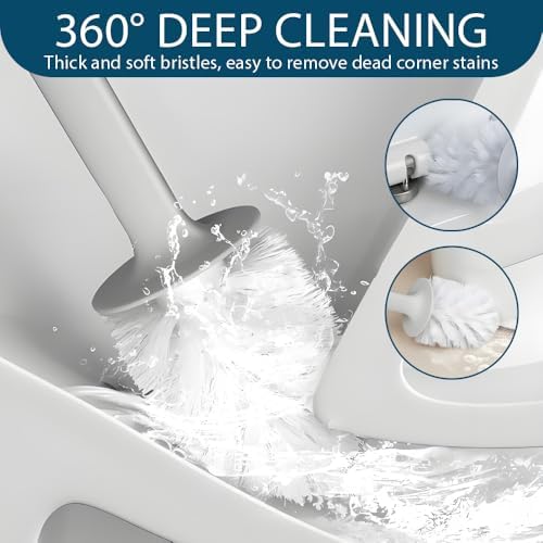 Zopkrts Long Handle Toilet Brush with Holder Set - Durable Easy to Clean Modern Bathroom Accessory