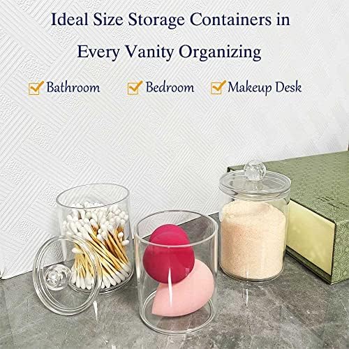 YUN-HL Qtip Holder Dispenser - 10 oz Clear Plastic Jar Set for Bathroom Vanity Storage