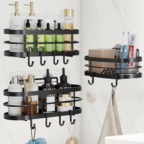 LGQXGO 3 Pack Adhesive Shower Caddy Organizer with 12 Hooks