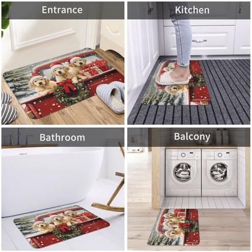 Rustic Christmas Red Truck With Dogs Bath Mat 1