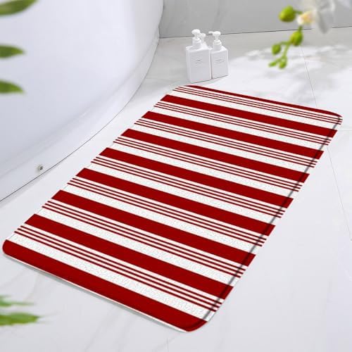 Red Striped Bath Mat 16x24 Inch Abstract Modern Geometric Design
