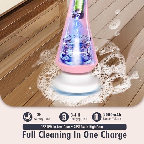 SAMINRA Electric Spin Scrubber with 6 Brush Heads and Adjustable Handle