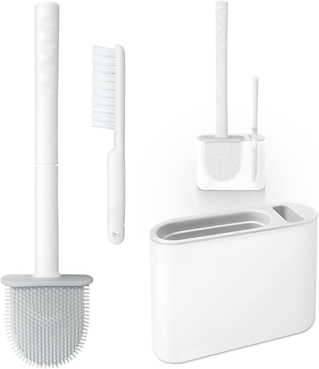 Silicone Toilet Brush Scrubber with Holder - Grey