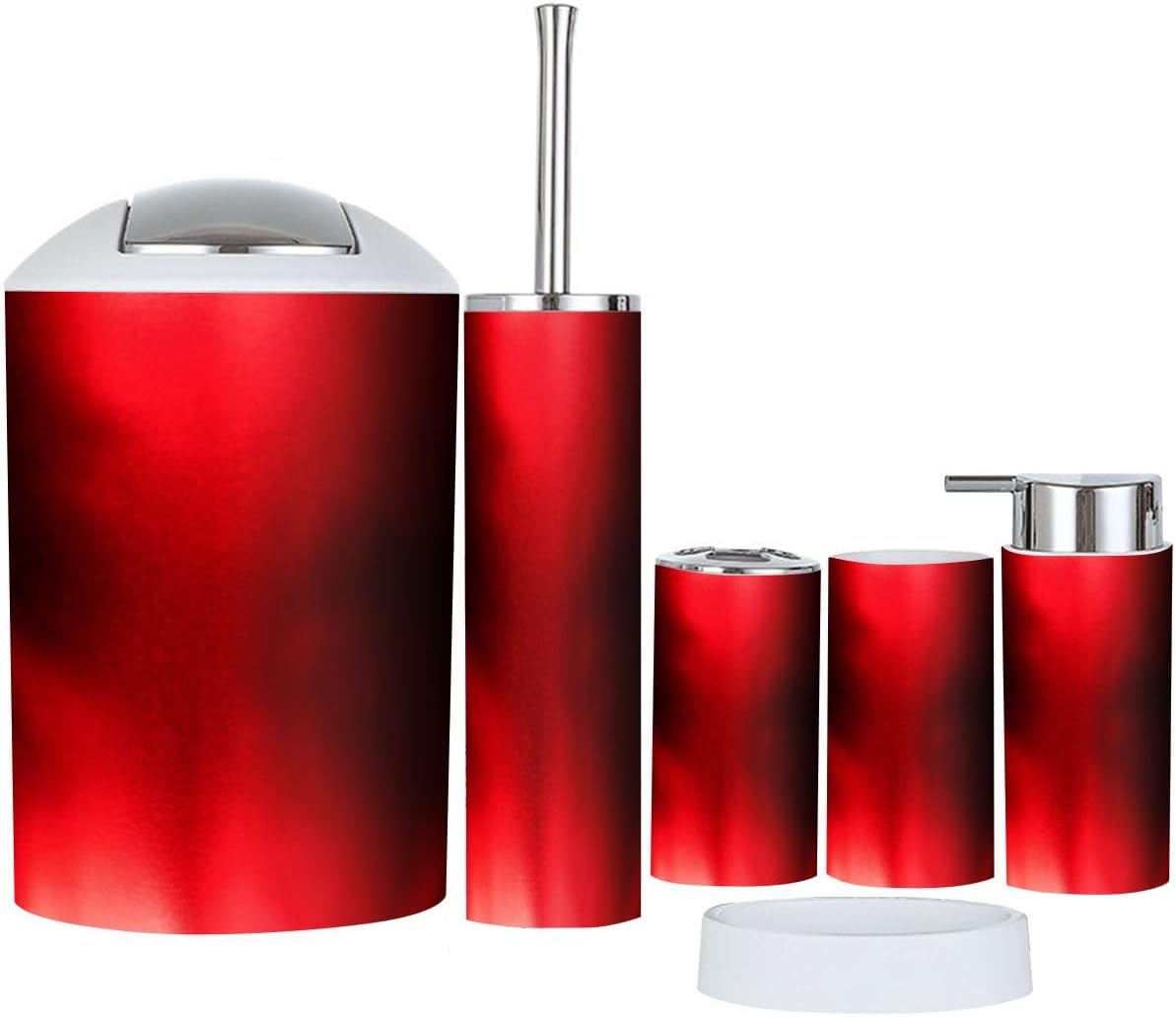Boho Abstract Red Bathroom Accessory Set 6 Piece 1