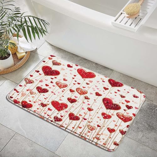 Red Love Hearts Bath Rug 16x24 Inch