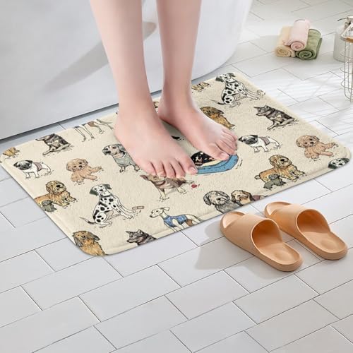 Kawaii Dogs Bathroom Rug 16x24 Non-Slip Pet Theme Bath Mat for Kids