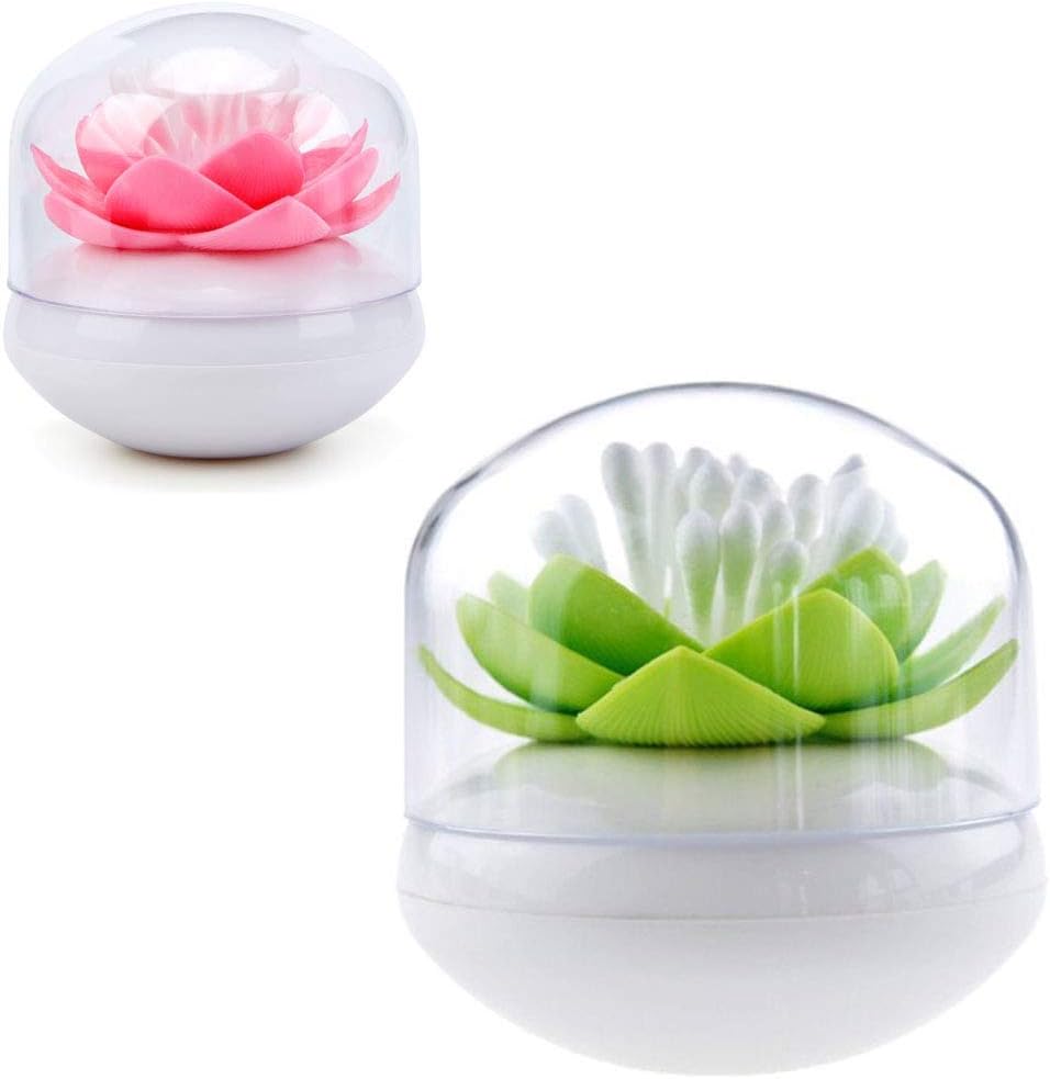 2-Pack Lotus Flowers Cotton Swab Holder Green Pink