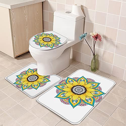 YESOF66 3 Piece Bathroom Rugs Set with Non-Slip Mandala Sunflower Pattern