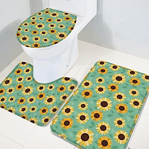 YESOF66 3 Piece Bathroom Rug Set with Non-Slip Sunflower Pattern
