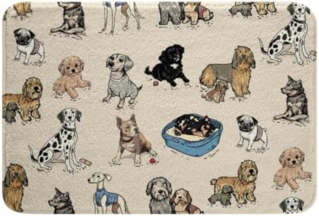 Kawaii Dogs Bathroom Rug 16x24 Non-Slip Pet Theme Bath Mat for Kids