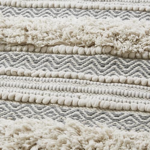 INKIVY Asher Bath Rug 20x32 Grey Shaggy Striped