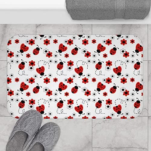 Red Floral Ladybug Bath Mat Non-Slip Washable 16x24in