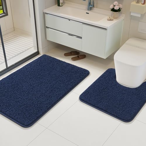 AROGAN 2 Piece Bath Rug Set - Navy Blue