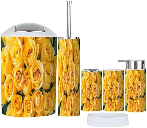 Boho Yellow Roses Bathroom Accessories Set 6 Piece