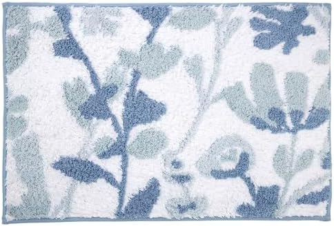 IZOD Cotton Bath Mat - Floral Design Mystic Blue 20 x 30